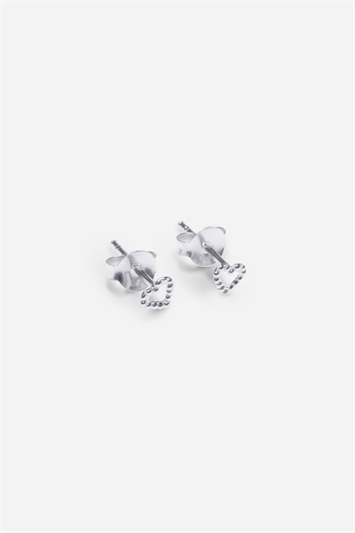 Metallic Sterling Silver Heart Stud Earrings