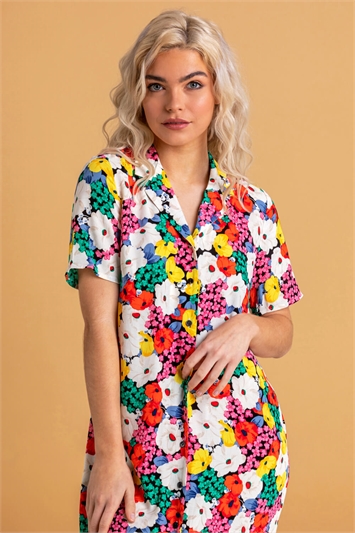 Multi Bold Floral Shirt Dress, Image 4 of 4