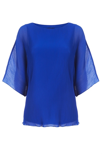 Pleated Chiffon Overlay Top in Royal Blue - Roman Originals UK