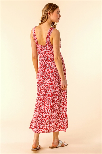 Red Ditsy Floral Button Through Dress, Image 2 of 4