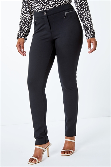 Black Petite Zip Detail Stretch Trouser , Image 4 of 5