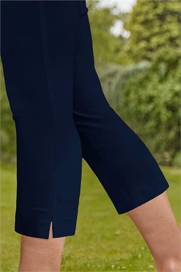 Navy Blue Cropped Stretch Trouser, Image 1 of 4
