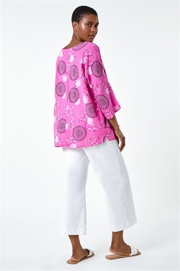 Pink Floral Embroidered Cotton Top With Necklace