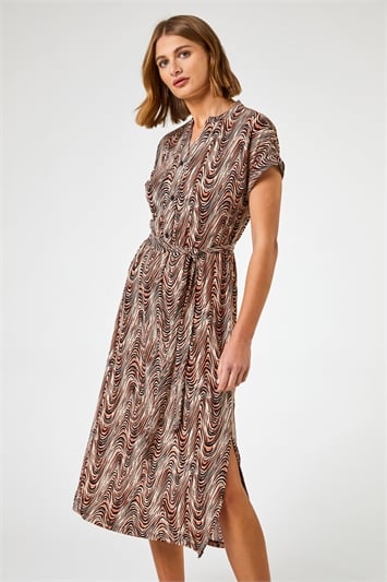Wave Print Belted Shirt Dressand this?