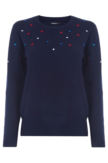 Navy Heart Embroidered Jumper, Image 5 of 5