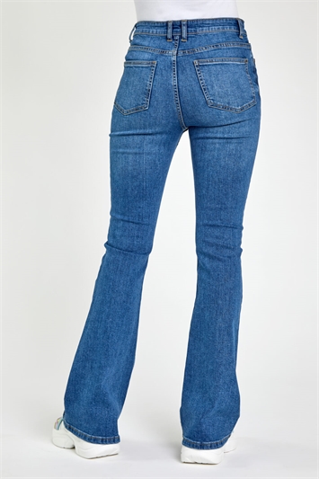 Blue Flared High Waist Cotton Jeans, Image 2 of 4