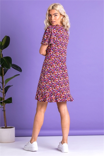 Fuchsia Ditsy Floral Print Dress, Image 2 of 5