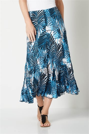 Blue Tropical Print Maxi Skirt