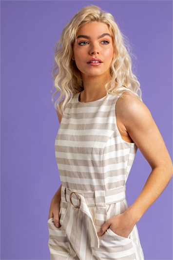 Stone Striped Belted Midi Dress, Image 3 of 5