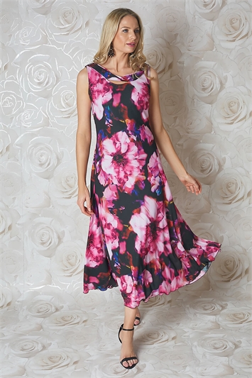 Pink Julianna Floral Print Chiffon Dress