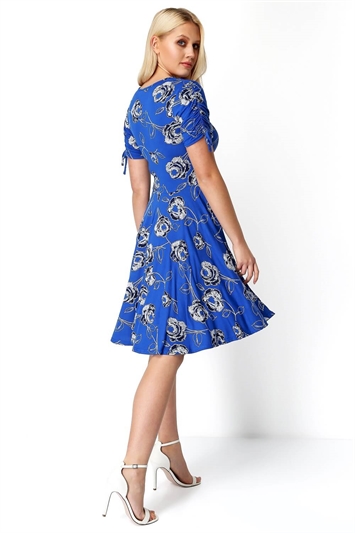 Royal Blue Floral Stretch Jersey Tea Dress, Image 3 of 5