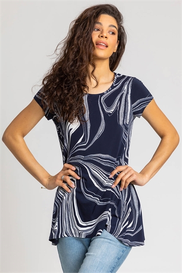Navy Abstract Linear Print Swing Top