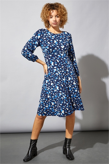 Royal Blue Animal Print Tea Dress, Image 2 of 4