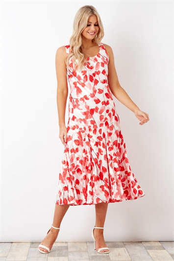 Red Poppy Print Bias Cut Dress