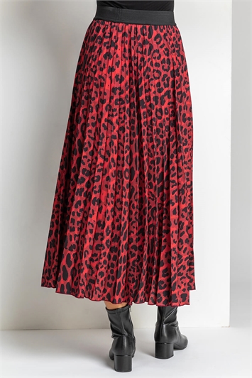 Red Animal Print Pleated Skirt, Image 2 of 4