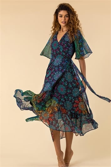 Multi Abstract Print Maxi Wrap Dress, Image 1 of 5