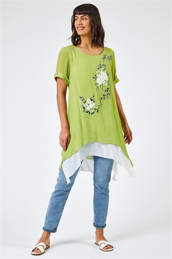 Lime Floral Print Asymmetric Tunic Top, Image 3 of 5