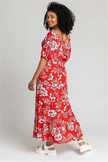 Red Petite Floral Print Shirred Bodice Maxi Dress, Image 2 of 5