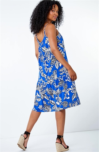 Blue Petite Floral Print Tiered Dress, Image 1 of 5