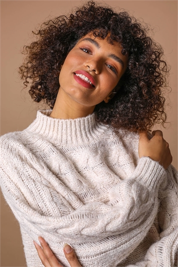 Natural Cable Knit High Neck Jumper, Image 4 of 5