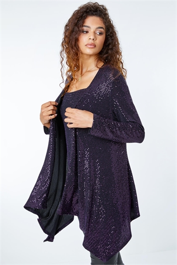 Purple Sequin Sparkle Waterfall Stretch Jacket