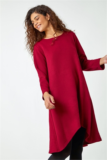 Red Ribbed Asymmetric Stretch Dress