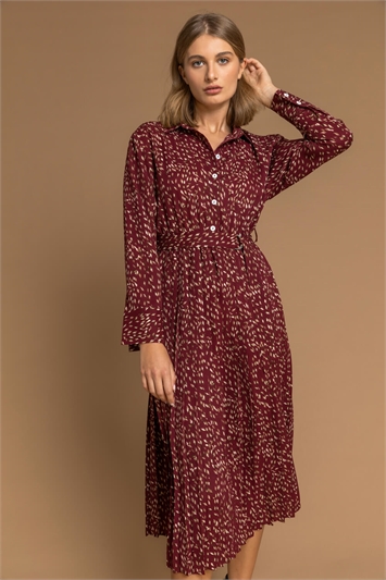 Copper Ditsy Print Pleated Shirt Dress, Image 1 of 5