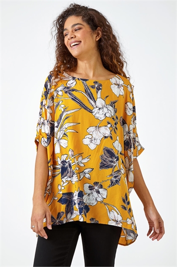 Yellow Floral Print Button Back Top