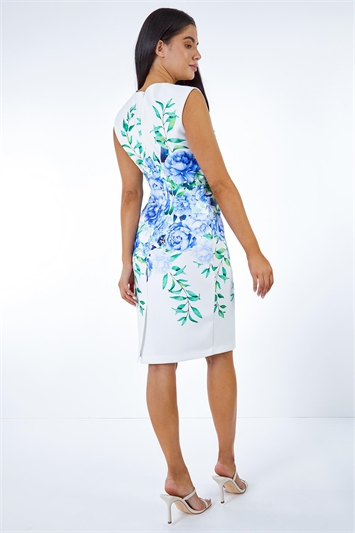 Blue Petite Floral Print Scuba Shift Dress, Image 3 of 5