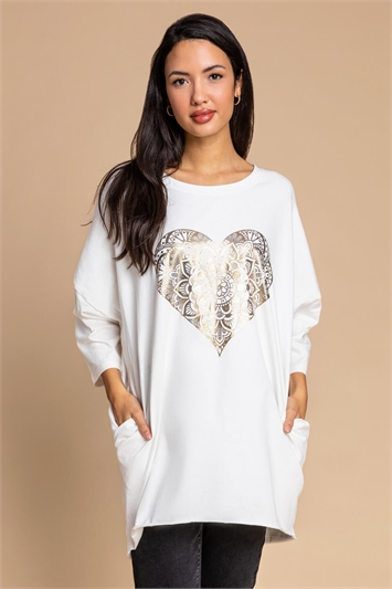 Ivory One Size Foil Henna Heart Lounge Top