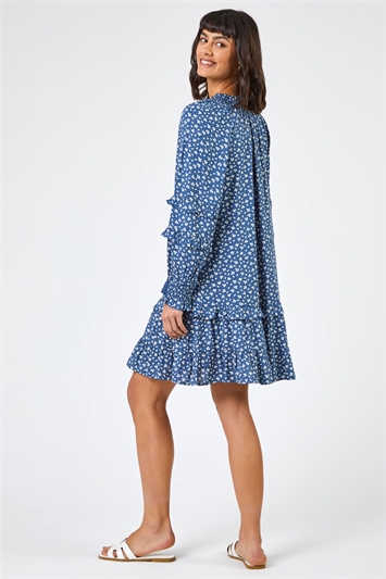 Blue Ditsy Floral Print Tunic Dress, Image 2 of 5