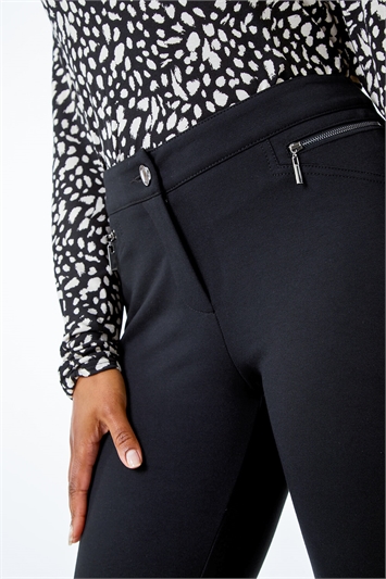 Black Petite Zip Detail Stretch Trouser , Image 5 of 5