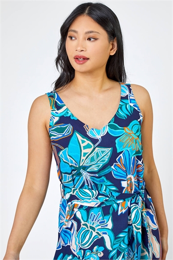 Blue Petite Floral Print Tiered Dress, Image 4 of 5
