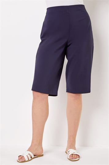Navy Curve Knee Length Stretch Shorts