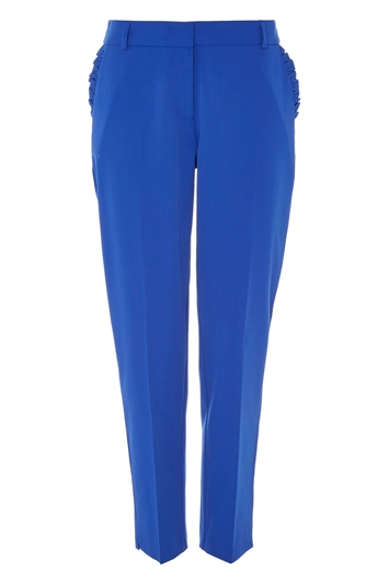 Tapered Frill Detail Trousers in Royal Blue - Roman Originals UK