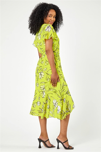 Lime Petite Floral Frill Detail Wrap Dress, Image 2 of 5