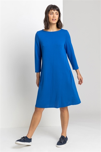 Royal Blue A-Line Pocket Detail Swing Dress, Image 3 of 4