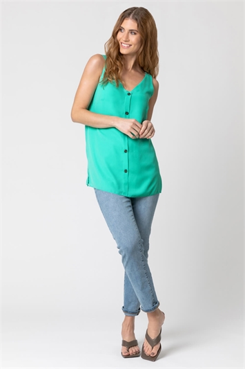 Green Button Front Sleeveless Top, Image 3 of 4