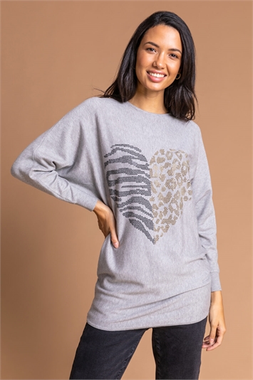 Grey Animal Embellished Heart Jumper, Image 1 of 4