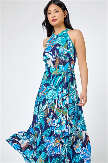 Blue Petite Floral Print Tiered Dress, Image 3 of 5
