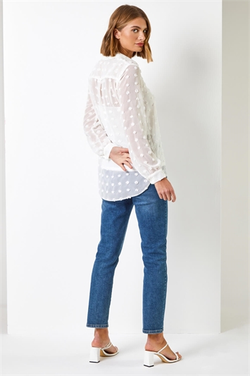 Ivory Textured Spot Button Up Blouse, Image 2 of 4