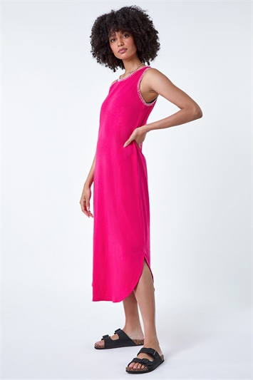 Pink Contrast Stitch Stretch Jersey Midi Dress