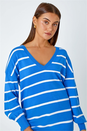 Blue Stripe Print Knitted Jumper