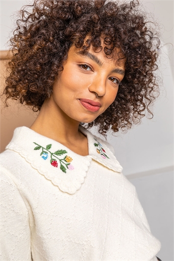 Ivory Floral Embroidered Collar Jumper, Image 4 of 5