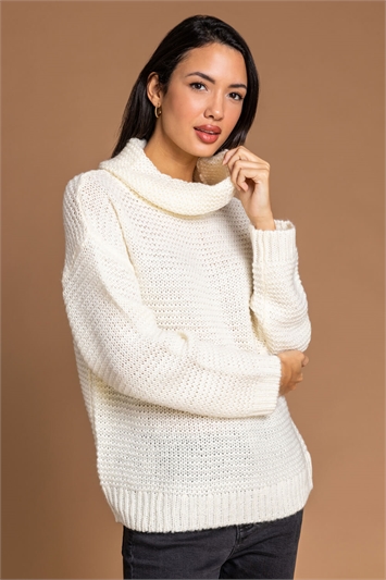 Ivory Textured Roll Neck Jumper, Image 1 of 5