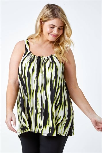 Green Curve Animal Print Ruched Stretch Top