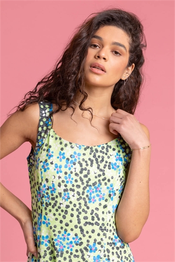 Lime Floral Spot Print Fit And Flare Dress, Image 4 of 4