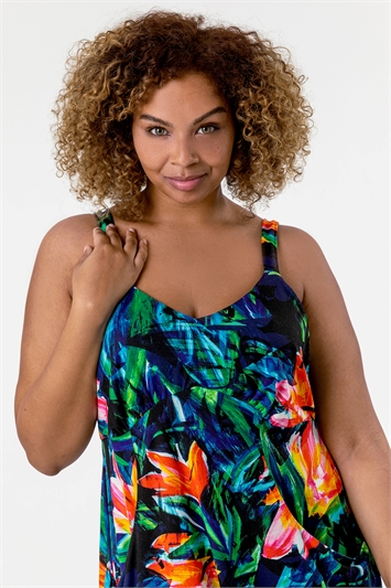 Orange Curve Tropical Print Strappy Dress, Image 4 of 5
