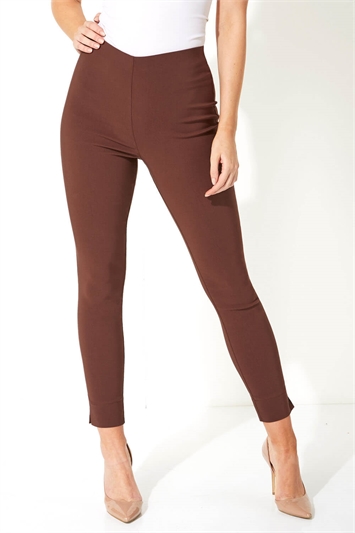 Brown Full Length Stretch Trousers, Image 1 of 5