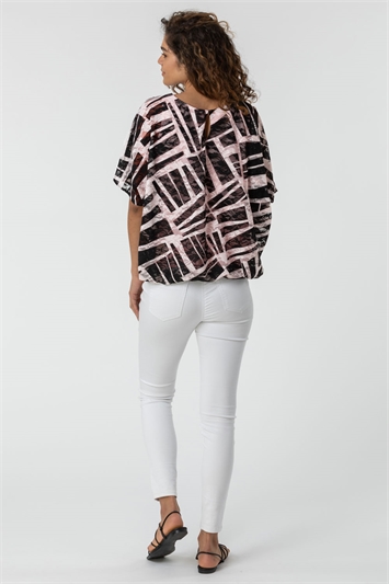 Pink Abstract Print Stretch Jersey Top, Image 2 of 4